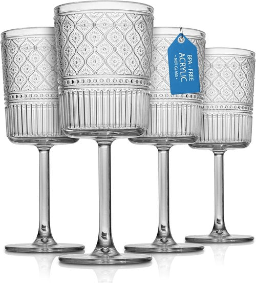 Godinger Acrylic Wine Glasses - Elegant Stemmed Red Wine Cups | Vintage Clear Set of 4