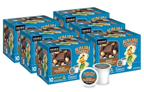 Kauai Coffee K-Cup Pods for Keurig Brewers – Arabica Coffee, 10% Hawaiian – Medium Roast, Savory and Chocolatey Aroma – Mocha Macadamia Nut, 6 Packs of 10 Single Serve K-Cups