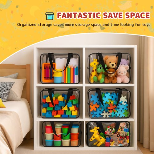 AiDwell Widened X-Large Toy Storage Bags 12.99 x 9.45 x 7.09 in 6 Packs Reusable Clear PVC Board with Zipper Travel Waterproof Organizer Bags Game Storage for Puzzles, Building Blocks, Board Game