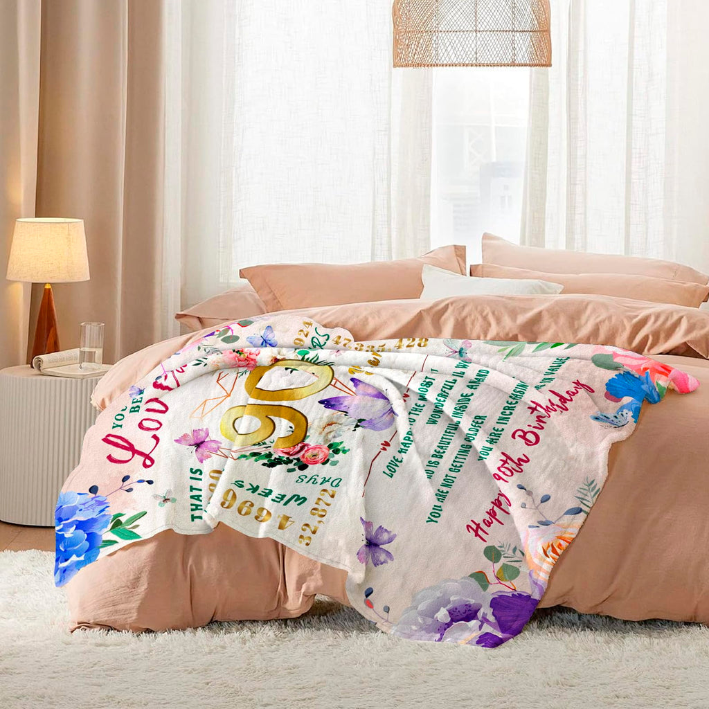 90th Birthday Gifts for Women, 90 Year Old Birthday Gifts for Women, Best Gift for 90 Year Old Woman Throw Blanket 50"x60", 1936 Bday Gift Ideas for Woman, Happy 90th Bday Decorations for Female