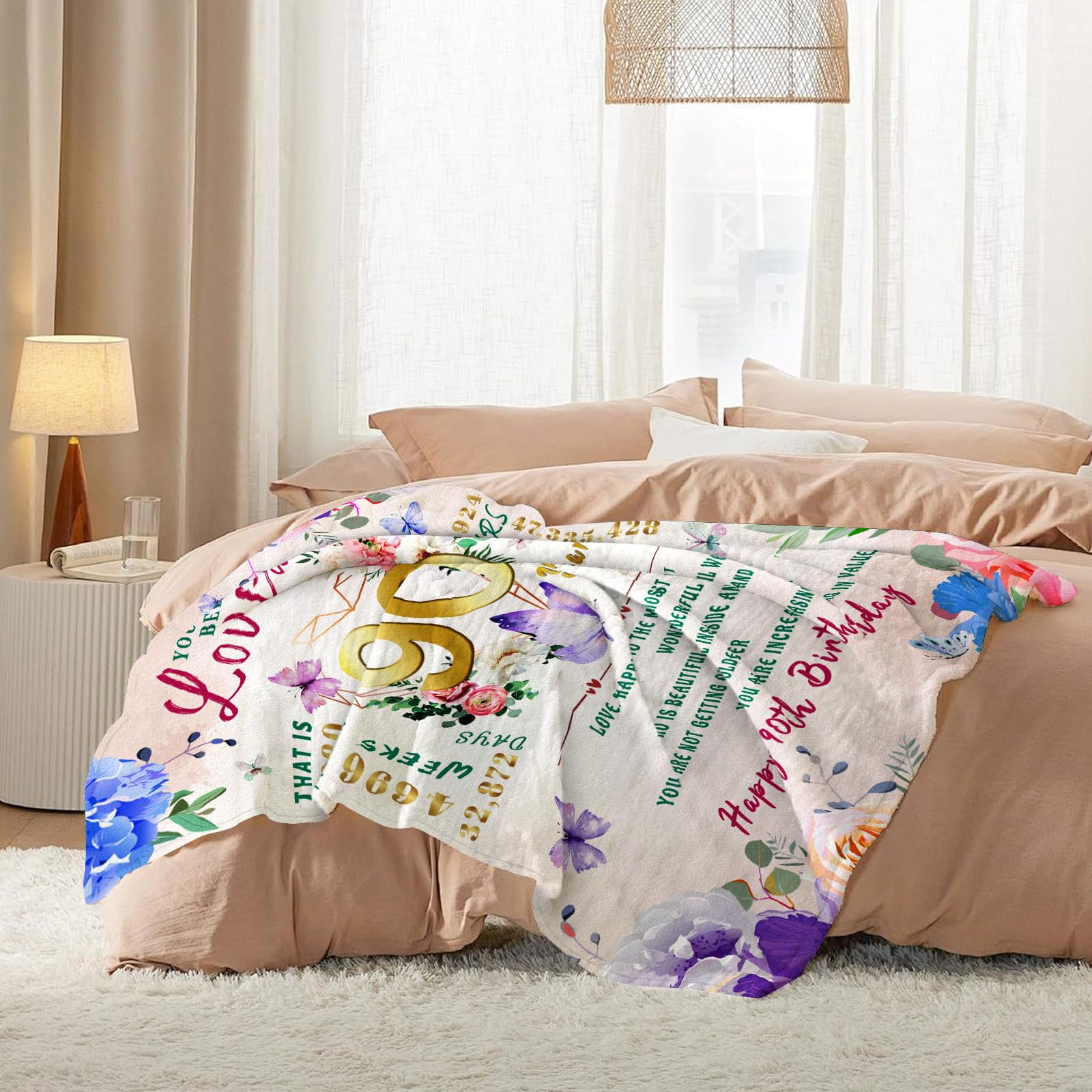 90th Birthday Gifts for Women, 90 Year Old Birthday Gifts for Women, Best Gift for 90 Year Old Woman Throw Blanket 50"x60", 1936 Bday Gift Ideas for Woman, Happy 90th Bday Decorations for Female