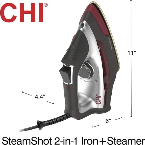 CHI Steam 2-in-1 Steam Iron | Vertical Garment Steamer with Targeted SteamShot - 1200 Watts, Titanium Soleplate