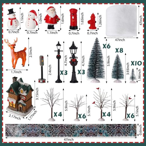 Kajaia Christmas Village Set - 68 Pieces Winter Houses, Trees & Snowman Decor for Miniature Displays