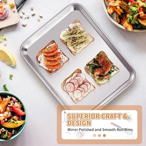 Deedro Stainless Steel Baking Sheet Set - Heavy Duty Non-Toxic Cookie Pans | Easy Clean 10 x 8 Inch