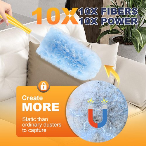 60 Pcs Duster Refills Compatible with Swiffer Duster Refill, Feather Dusters for Cleaning with 2 Handle, Multisurface 360°, Unscented Disposable Dusters for Cleaning Dusting (Blue,)