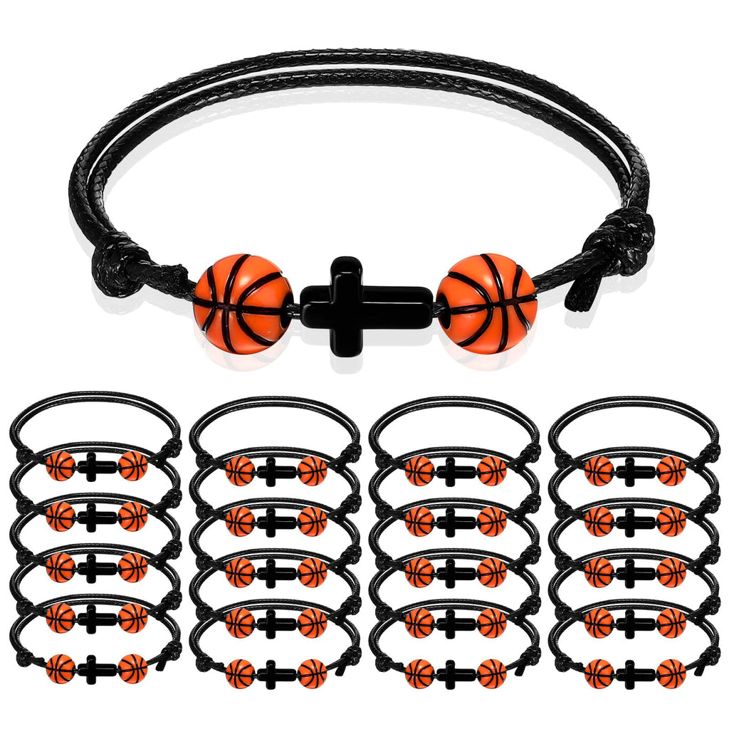 Seenelling 20 Pcs Sport Gifts Charm Bracelets Ball Bracelets Cross Adjustable Inspirational Wristbands Sports for Adults Team Women Men Ball Party Decoration(Basketball)