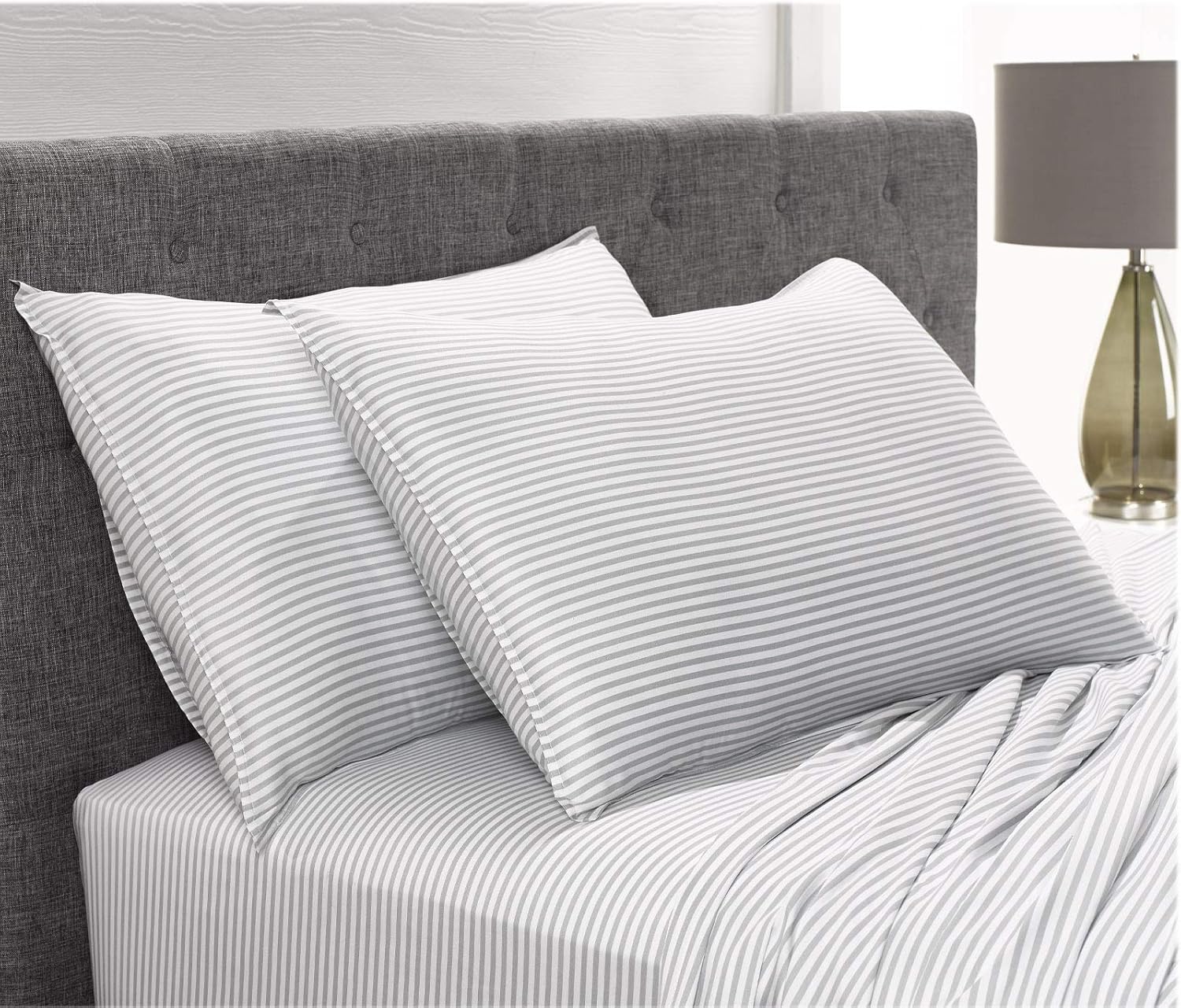 Pure Bamboo Split King Sheets - 100% Organic Viscose Bed Sheet Set, Soft & Cooling, 2 Fitted Sheets (Stripes)