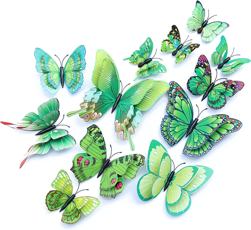 OPSEAM 3D Butterfly Wall Decor - 24 PCS Magnetic Stickers for Party Decorations (Green)