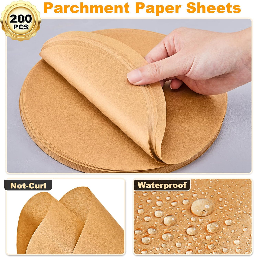 SMARTAKE Unbleached Parchment Paper Baking Sheets - 200 Pcs Round, 9 Inches Non-Stick for Baking & Grilling