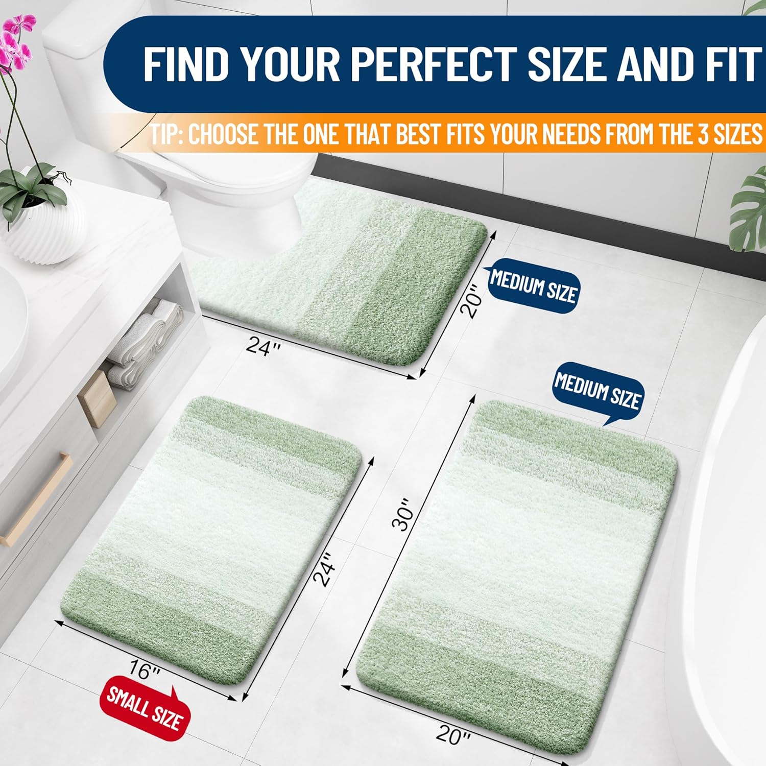 OLANLY Bathroom Rugs - Extra Soft Microfiber Mat, Quick Dry & Machine Washable | 24x16 Sage Green