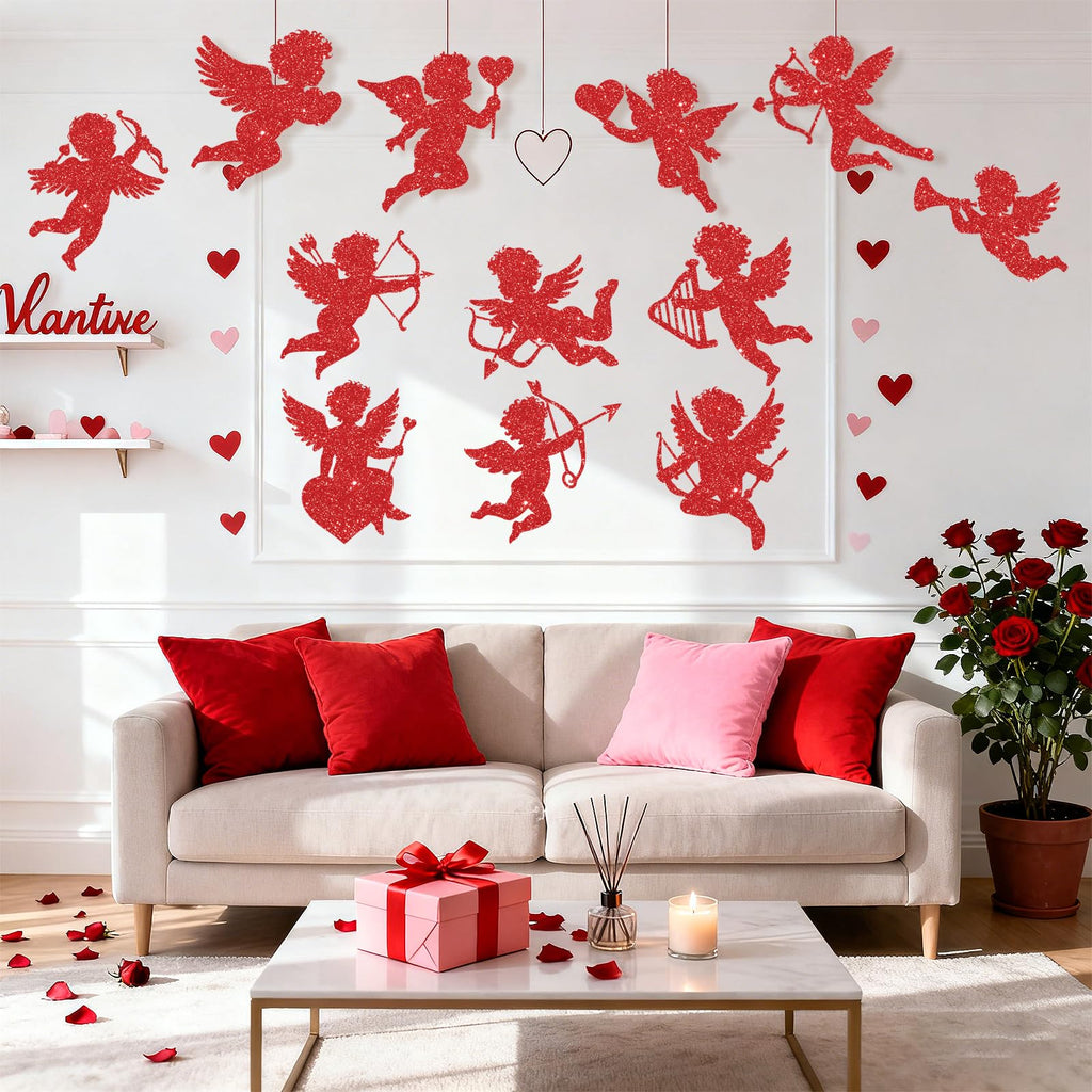 12Pcs Large Valentine's Day Cutouts Glitter Cupid Paper Cutout Giant Cupid Shaped Bulletin Board Decorations for DIY Craft Art School Home Party Favor
