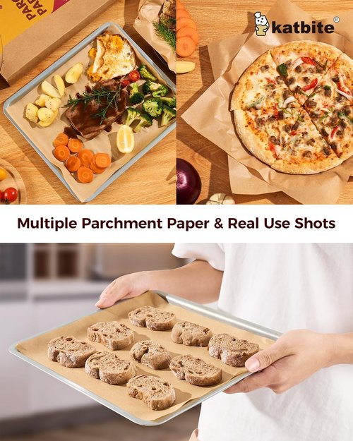 Katbite Unbleached Parchment Paper - 200 Pcs 12x16 In Precut Sheets | 300 Sq.Ft White Roll 15in x 242ft