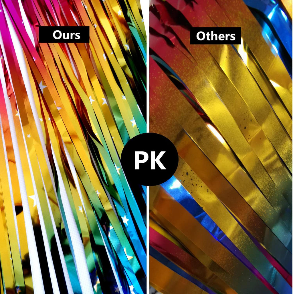 Rainbow Tinsel Foil Fringe Curtains - 2 Pack Metallic Streamers for Party Decorations | 3.3x6.6ft