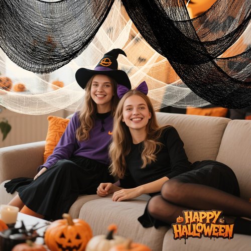 AHEONLAR 6-Pack Halloween Creepy Cloth - 30x72 Inch Black & White Halloween Gauze Spooky Fabric Cloth for Outdoor Decorations