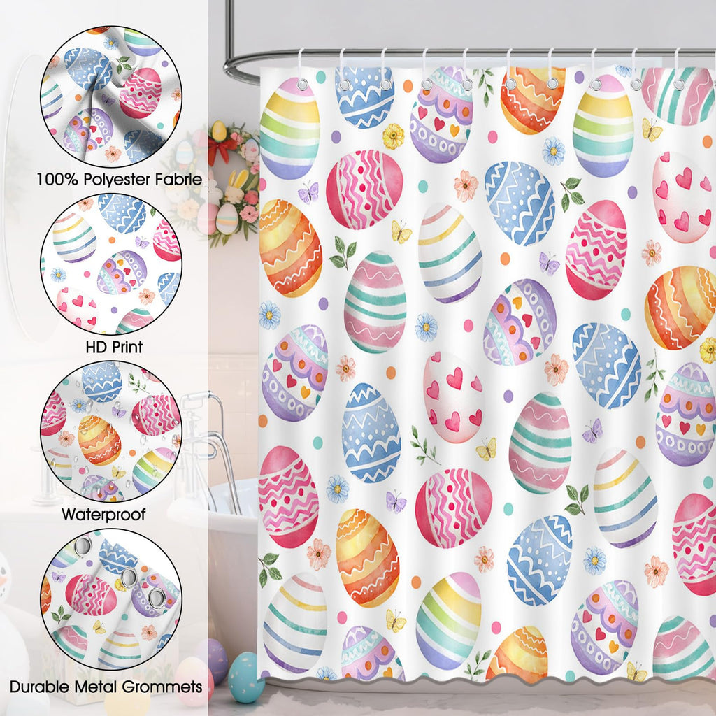 Mocsicka Easter Eggs Shower Curtain Happy Easter Bathroom Shower Curtain Spring Holiday Waterproof Fabric Shower Curtains Bathtub Decor with 12 Hooks 72 X 72 Inches