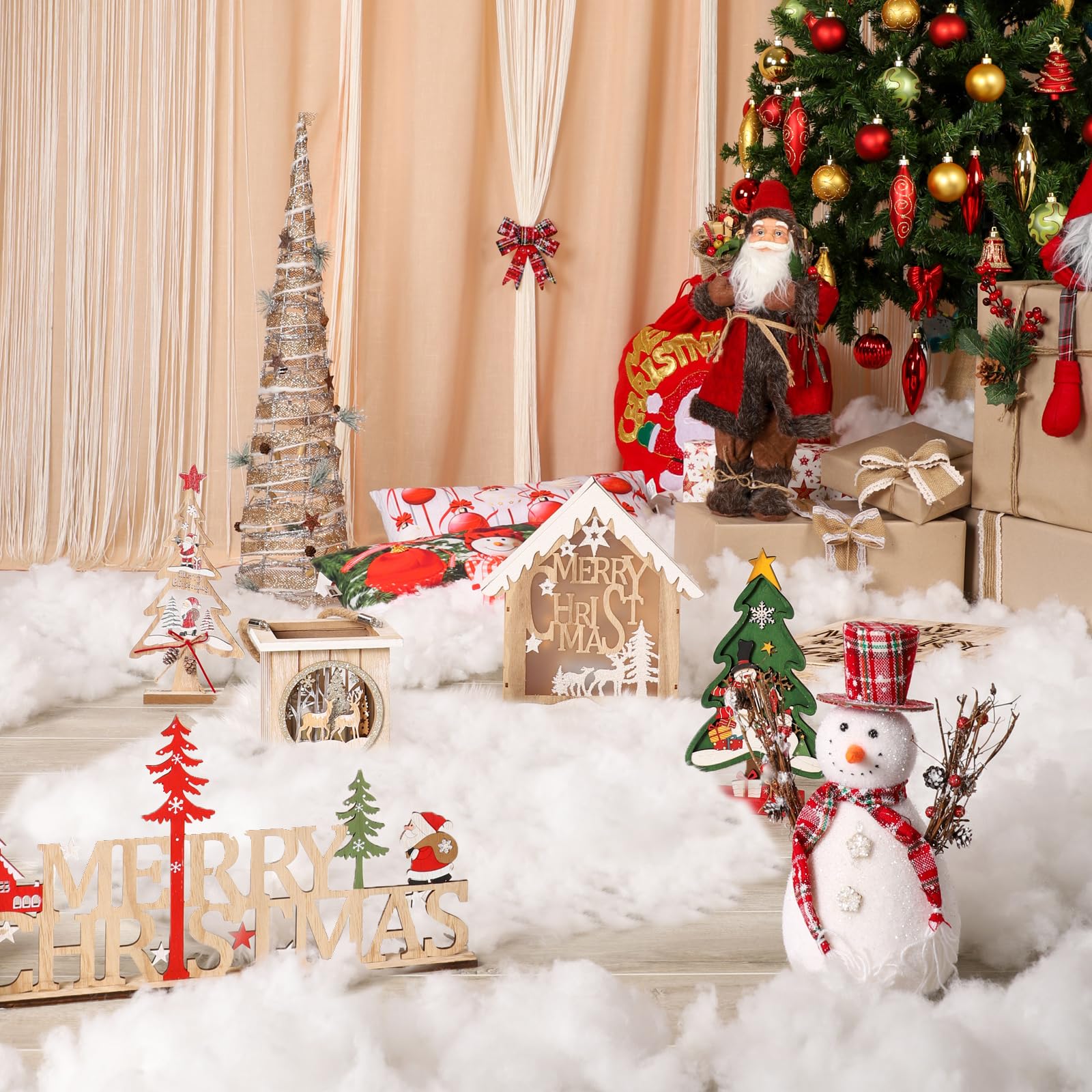 Vodiye Fake Snow for Christmas Decor, 10.5oz/300g - Soft & Lifelike Artificial Snow Cotton Fluff, Perfect for Christmas Villages, Mantels, and Holiday Displays – Bring The Beauty of Snow Indoors