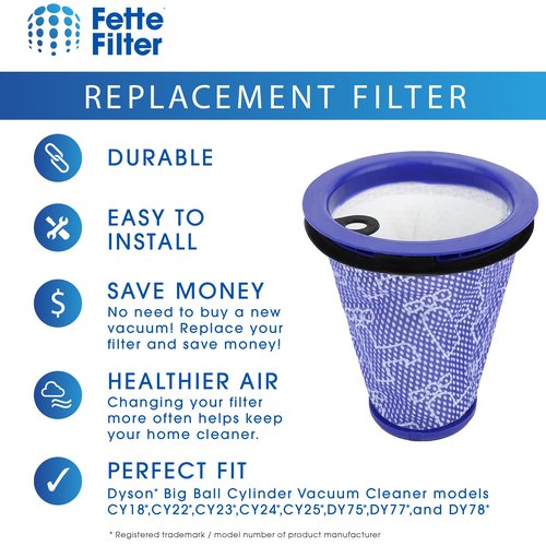 Fette Filter - 967371-01 Replacement Vacuum Filter Compatible with Dyson Big Ball Cylinder Vacuum Cleaner Pre Motor Filter Models CY18 CY22 CY23 CY24 CY25 DY75 DY77 DY78 2 QTY - Part # 967371-01