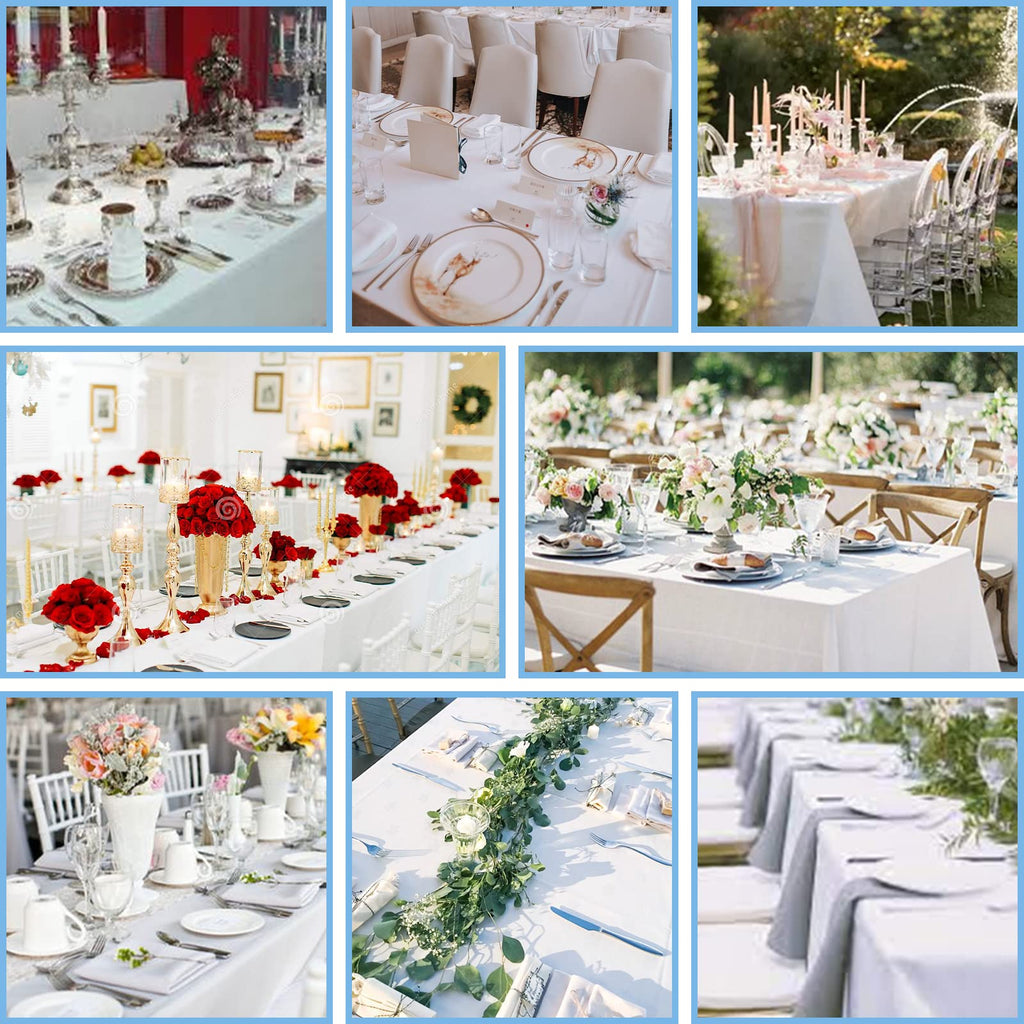 Kesfey 6 Packs White Polyester Table Cloths 90 x132 inch Rectangle High Density Tablecloth Fabric Tablecover for 6 Foot Tables Wrinkle Resistant Washable Table Cloth for Wedding Celebration Buffet