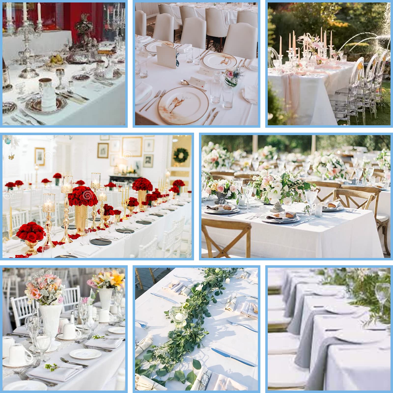 Kesfey 6 Packs White Polyester Table Cloths 90 x132 inch Rectangle High Density Tablecloth Fabric Tablecover for 6 Foot Tables Wrinkle Resistant Washable Table Cloth for Wedding Celebration Buffet