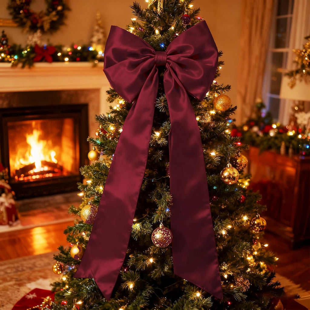 Regine Switzerland Extra Large Christmas Satin Bows - 16 x 42 Inches Deep Red Tree Topper Decorations