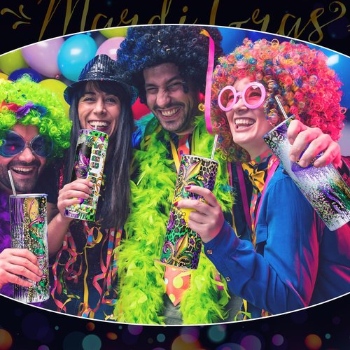 Suttmin 8 Pack 20oz Mardi Gras Tumblers Stainless Steel Tumblers with Lids and Straws, Cups Printed with Carnival Heroine, Iris, and Lips, Travel Mug Carnival Gifts for Women