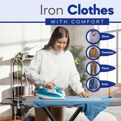 BKTD Extra-Wide Ironing Board - 48"×18" Large Surface with Built-in Clothes Rack & Adjustable Height - Black Grey