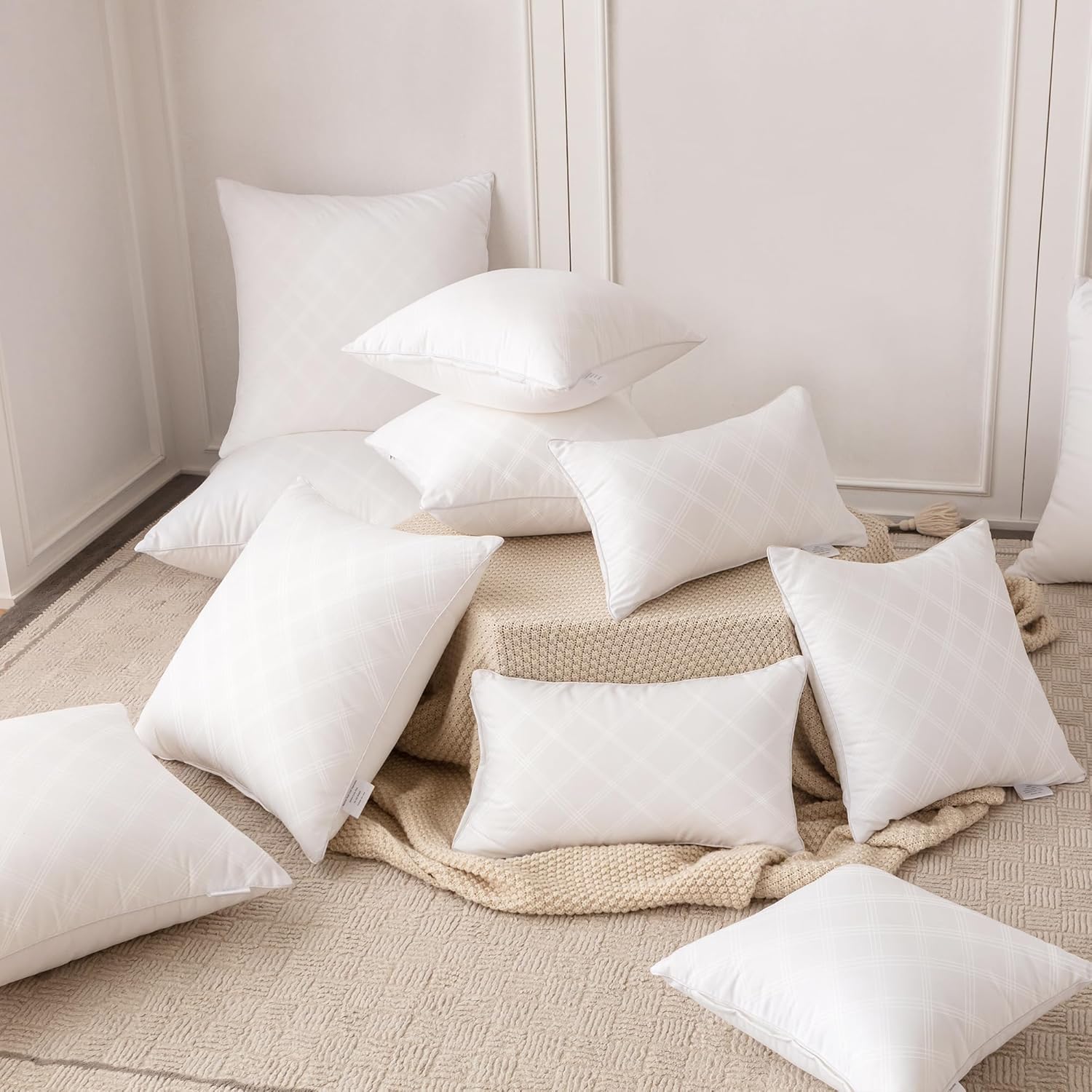 Oubonun Throw Pillow Inserts - Soft & Fluffy 18x18 Inches | Pack of 2 White Cushion Stuffers for Sofa & Bed