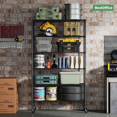 BestOffice 6-Tier Metal Storage Shelves - Adjustable Wire Shelving Unit with 2100LBS Capacity | Black