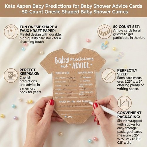 Kate Aspen Baby Predictions for Baby Shower Advice Cards - 50-Count Onesie Shaped Baby Shower Games for Girl or Boy - Gender Neutral Decor, Table Decorations, Activity and Keepsake For New Parents