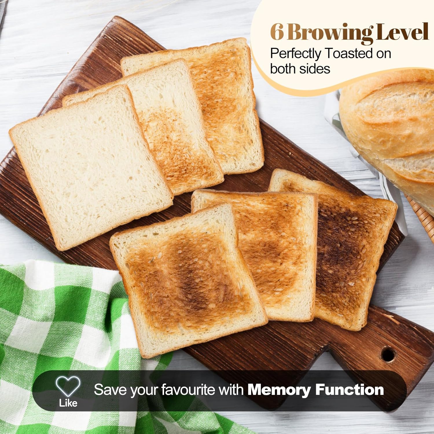 Tesslux 4-Slice Toaster - Touch Screen Control, 1.5" Wide Slots, 6 Browning Levels | Black Finish