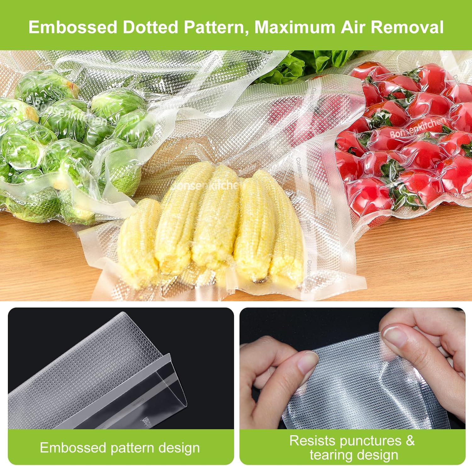 Bonsenkitchen Vacuum Sealer Bags - Heavy Duty 11" x 20' Rolls | BPA-Free Food Storage Saver, Ideal for Sous Vide Cooking