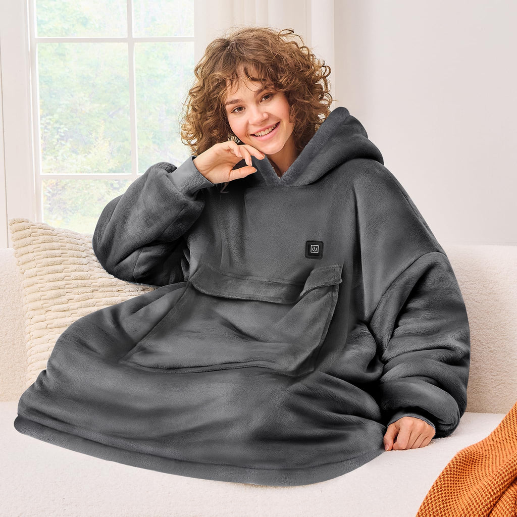 CYMULA Oversized Wearable Blanket Hoodie Gifts for Women Men, Grey