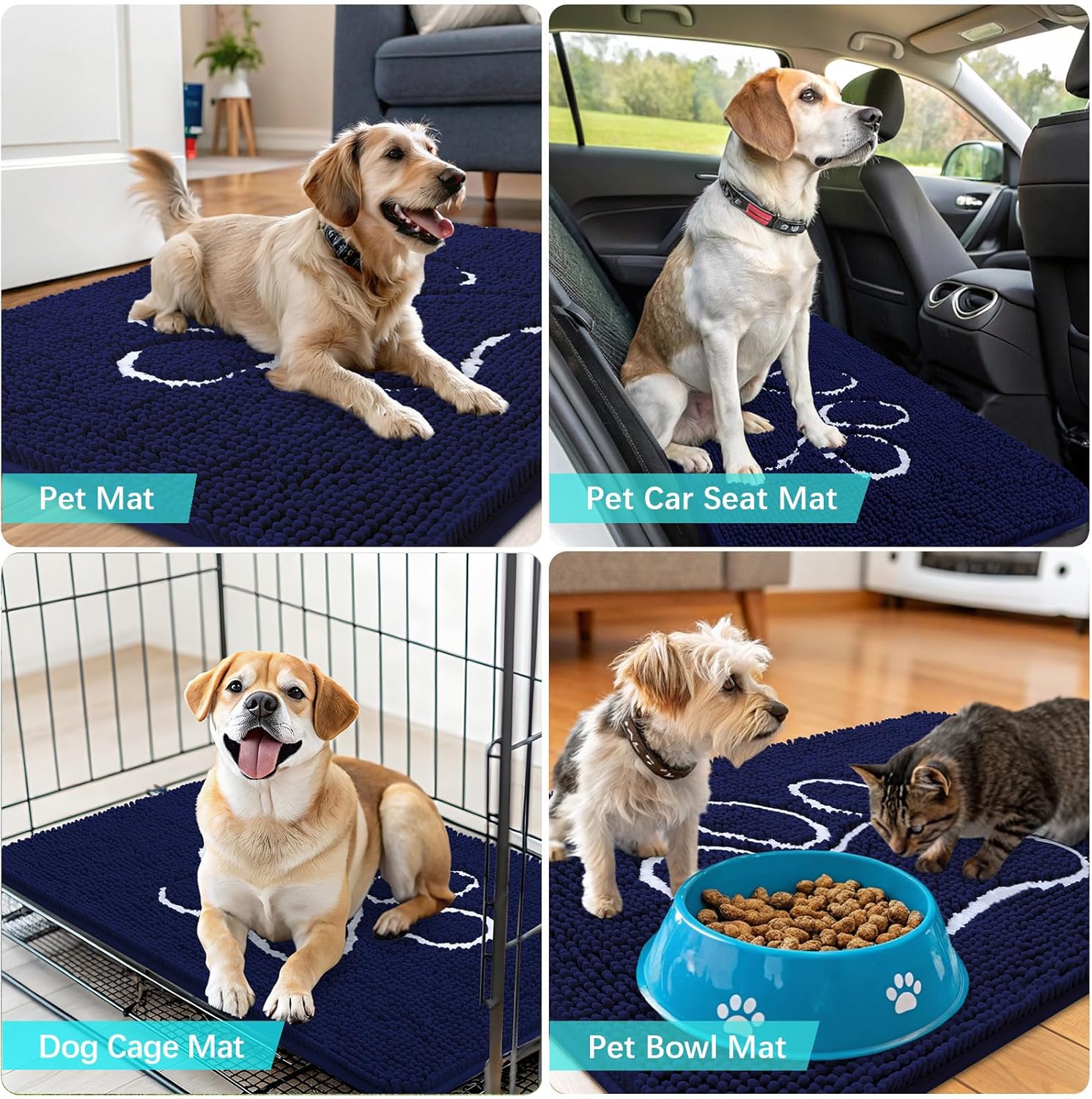 OLANLY Dog Door Mat - Absorbent Non-Slip Mud Mat for Paws | 59x24 Navy Blue Chenille Design