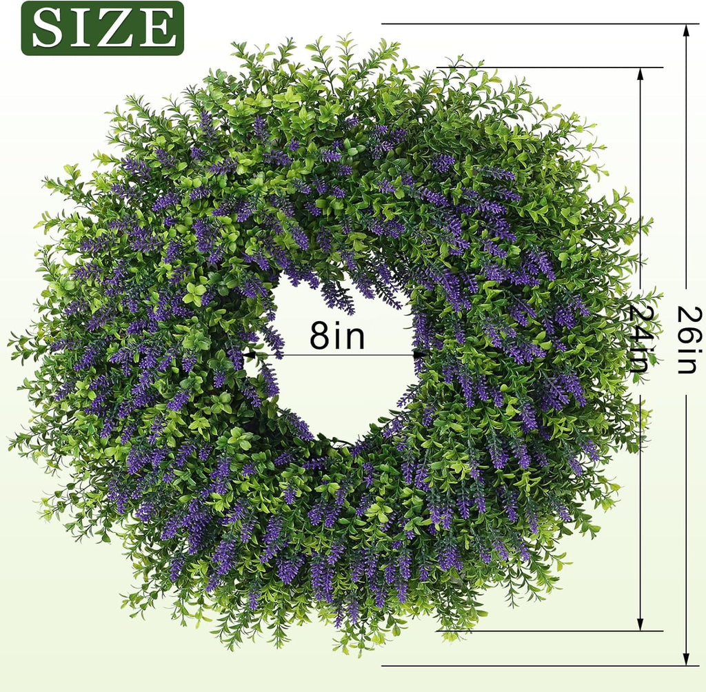 Regine Switzerland 26" Artificial Lavender & Boxwood Wreath - Large Faux Purple Greenery for Year-Round Home Decor