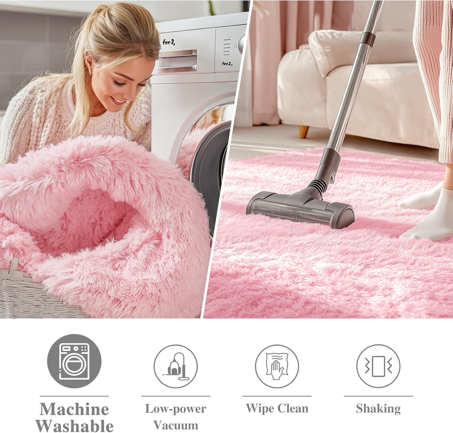 OLANLY Pink Round Rug - Soft, Fluffy Shaggy Carpet for Bedroom | 4 ft Machine Washable Area Rug