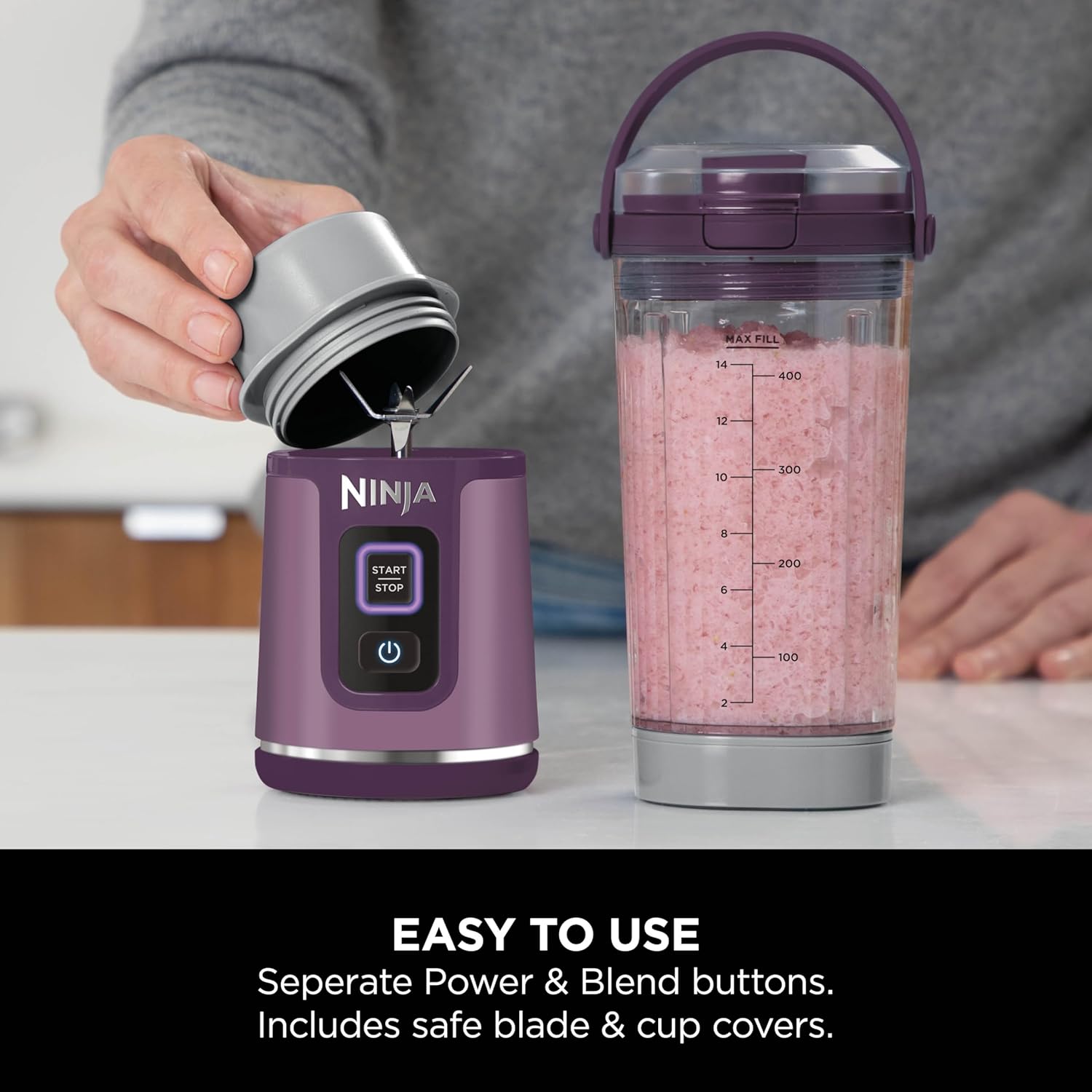 Ninja BC151PR Blast Portable Blender - Cordless 18oz Personal Blender for Smoothies & Shakes | BPA-Free, Leakproof Lid, USB-C Rechargeable