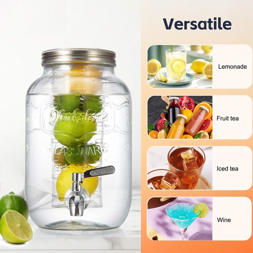 2 Gallon Drink Dispensers for Parties, 2 Pack Beverage Dispensers with Stand, Glass Water Jug Dispenser, with 18/8 Stainless Steel Spigot, Great for Party, Wedding, Picnic, BBQ