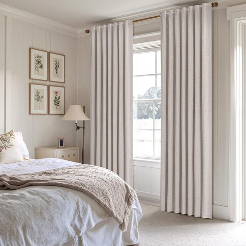EMEMA Ivory White Linen Blackout Curtains - Thermal Insulated Room Darkening Drapes | 63 Inch Length, 2 Panels