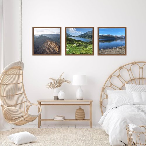 JCJMY 12x12 Inch Picture Frame - Versatile Horizontal & Vertical Wall Display | Shatter-Resistant Plexiglass, Brown