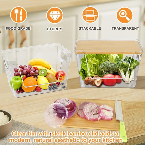 4 Set Pantry Organizers and Potato Onion Storage Bins, Stackable Kitchen Counter Cabinet Basket for Produce, Fruit, Vegetable, Snack Storage, Laundry Organizer Trash Bag Holder with Bamboo Lid