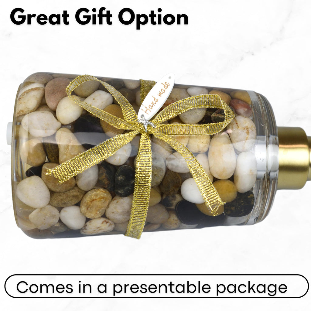 Handmade Refillable Soap Dispenser for Bathroom & Kitchen, Rocks Stone Soap Dispenser with Gold Stainless Steel Pump