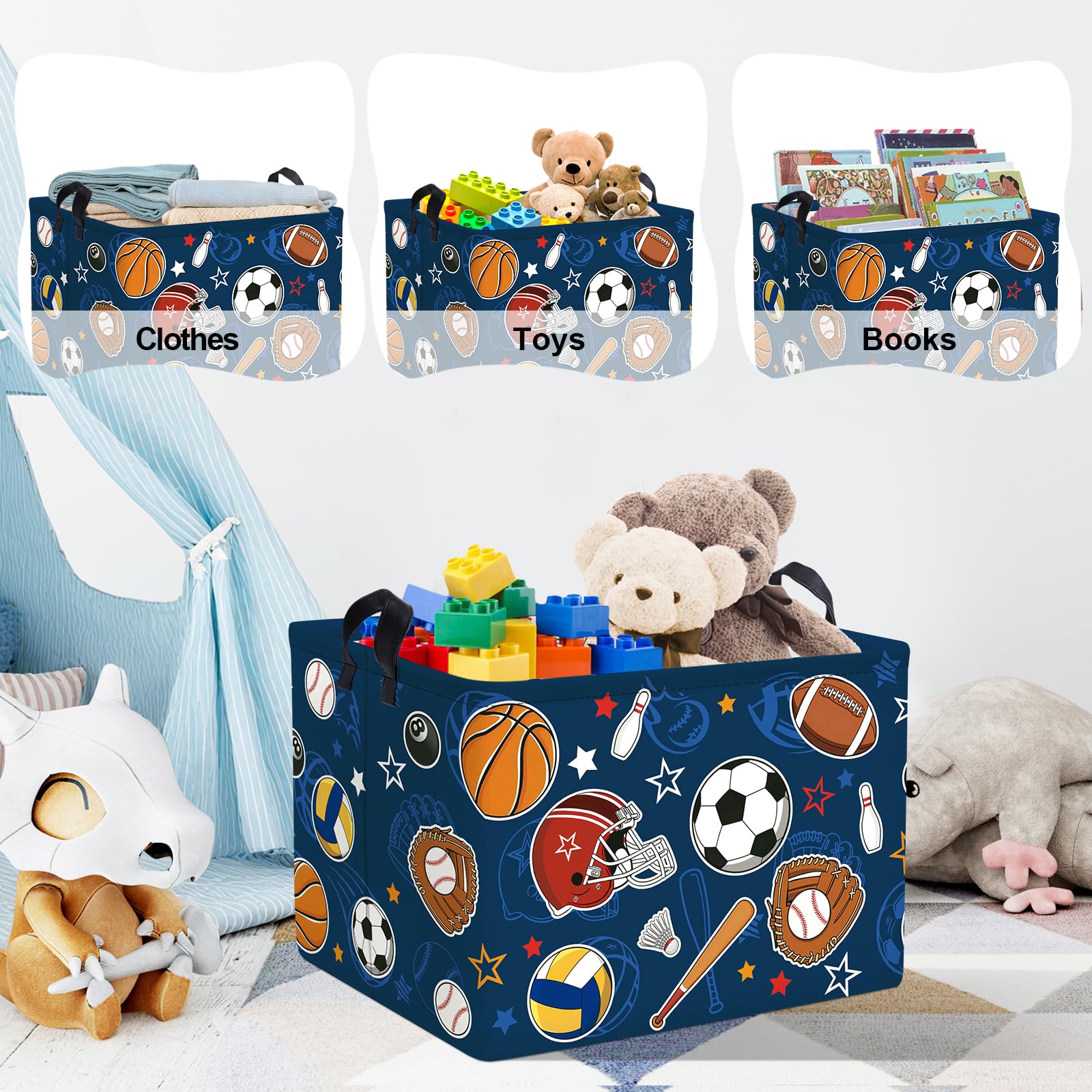 Clastyle Cartoon Sport Ball Laundry Basket Kids Clothes Book Storage Basket Gift Toy Box for Bedroom Decor,Football,40x30x30 cm