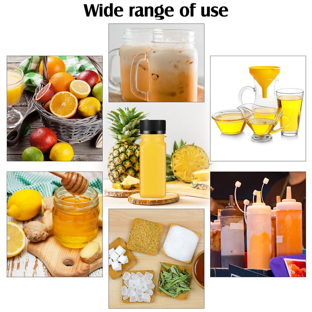 Sliner 200 Pcs 2oz Small Plastic Juice Bottles Ginger Juice Bottle with Lids Liquid Vial Reusable Clear Beverage Container with Lid, Freezer Safe, Leak Proof for Milk, Water(Black Lid)