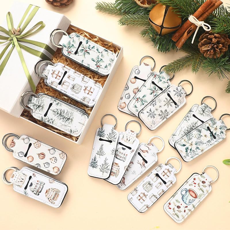 Christmas 40Pcs Lip Balm Holder Keychain Set – Lipstick Clip-On Pouches, Neoprene