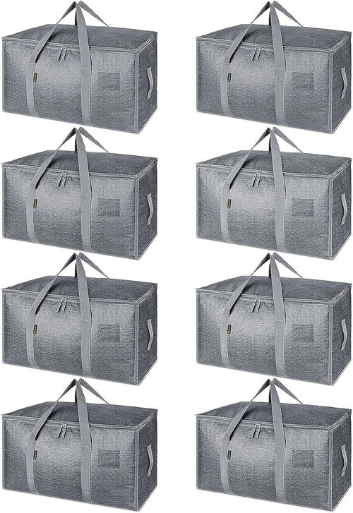 BALEINE Oversized Moving Bags - Heavy-Duty Storage Tote with Reinforced Handles | 8-Pack in Winter Grey
