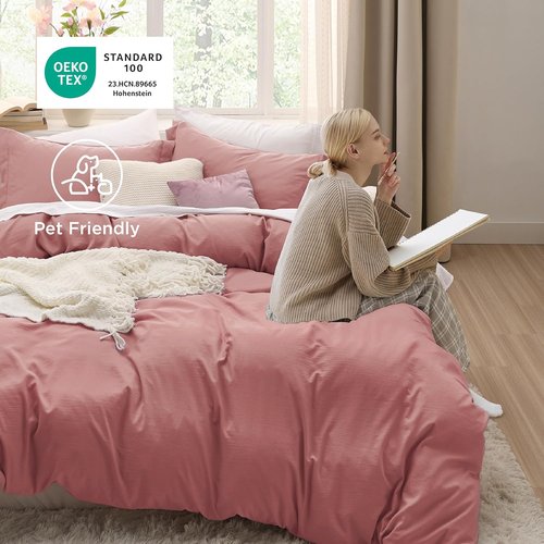 Bedsure Pink Clay Duvet Cover Set - King Size 3-Piece Soft Cotton-Like Bedding with Zipper Closure | 104x90 Inches