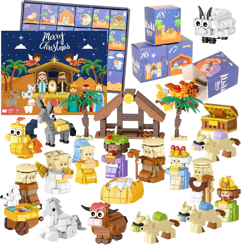 Nativity Building Blocks Advent Calendar 2025 - 24 Days of Christmas Countdown STEM Toy for All Ages