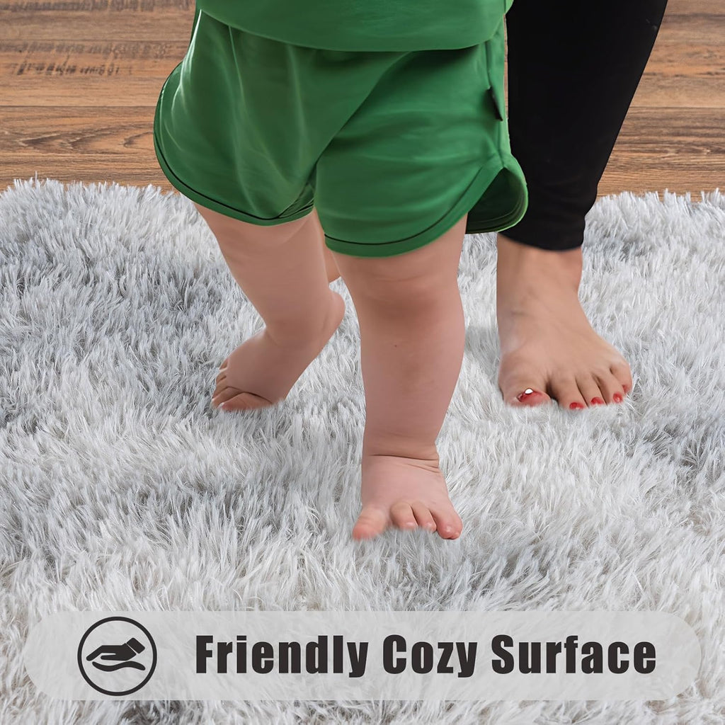 Skiennix Ultra Soft Runner Rug - Non-Slip Rubber Backing & Thick Memory Sponge | 2x3 Feet Tie-Dye Light Grey