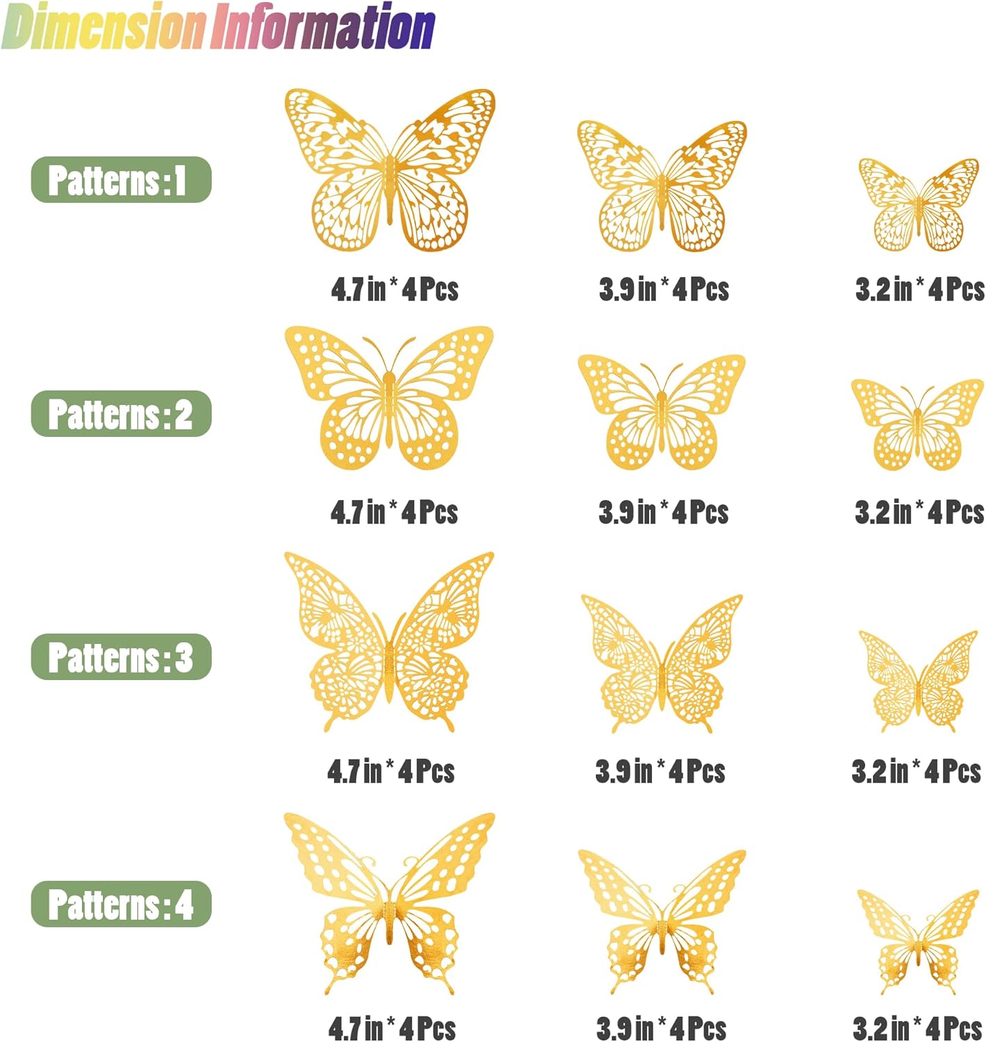SAOROPEB 3D Butterfly Wall Decor - 48 Pcs in 4 Styles & 3 Sizes | Gold Removable Stickers for Parties