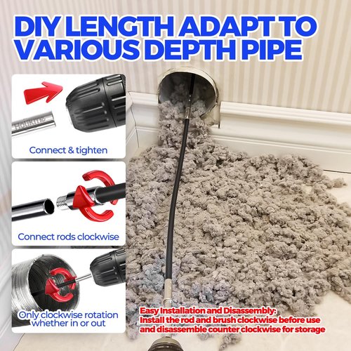 Holikme 15 Feet Dryer Vent Cleaner Kit - Lint Remover with Synthetic Brush Head | Use with or Without Power Drill, Black